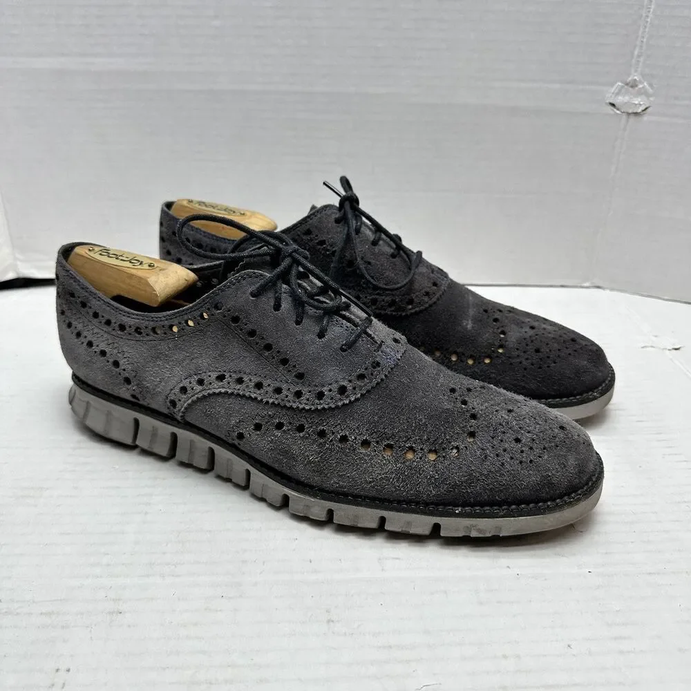 Cole Haan ZEROGRAND Shoes Mens 9.5 M BT Gray Leather Wingtip Oxfords
